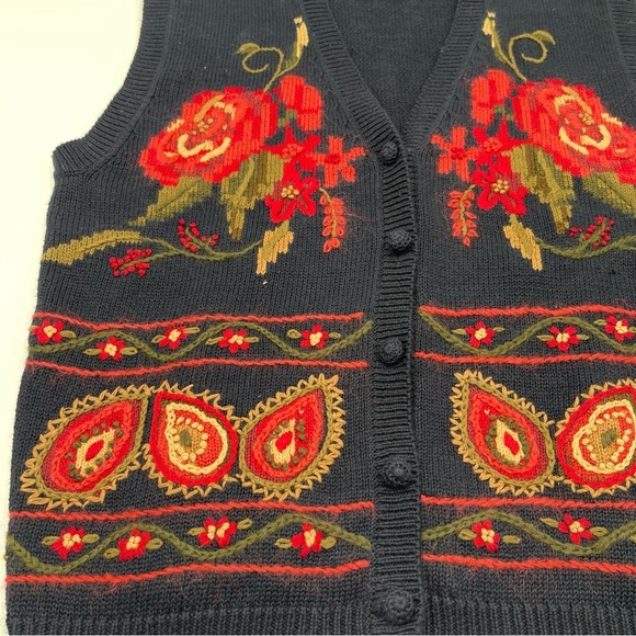 Vintage Ciel Bleu Women’s Large Floral Sweater Vest Buttons Flowers Blue 90s - Picture 5 of 13